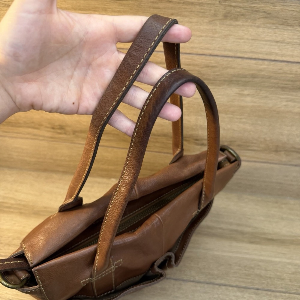 Frye Brown Leather Tote Handbag Western Boho Classic Vintage Distressed Pockets - Picture 12 of 15